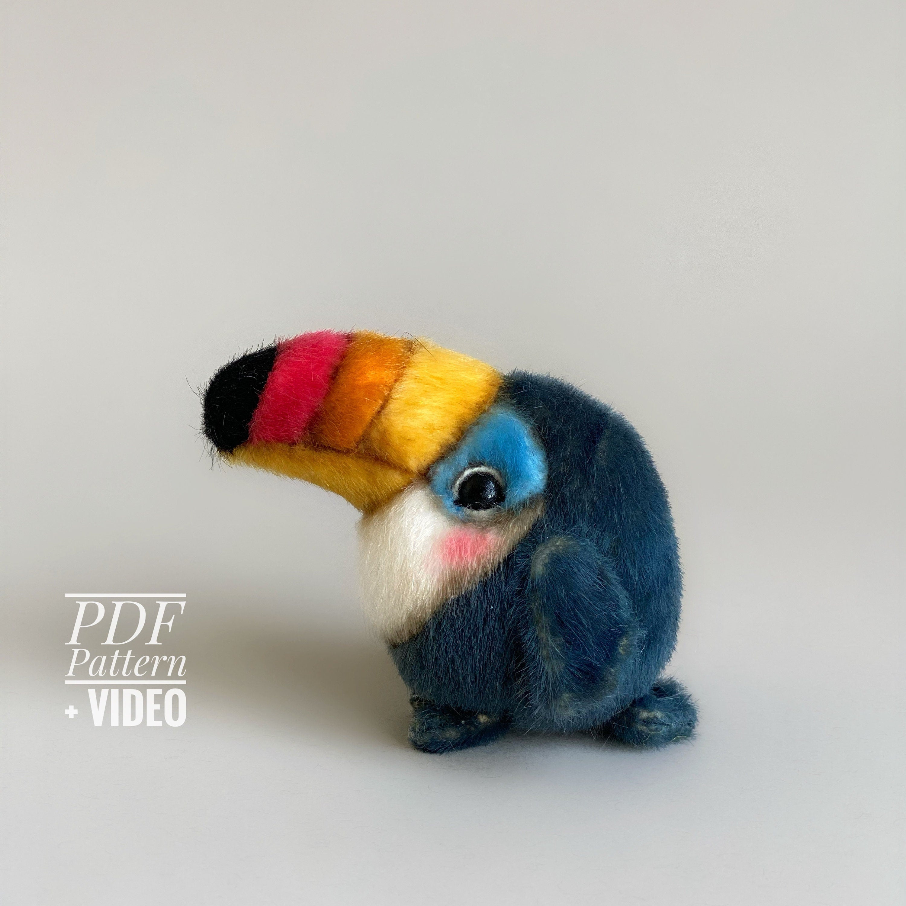 4 in 1 PATTERN Birds Owl Toucan Duck Penguin PDF sewing patterns Video tutorial DIY stuffed toy easy to sew by TSminibears