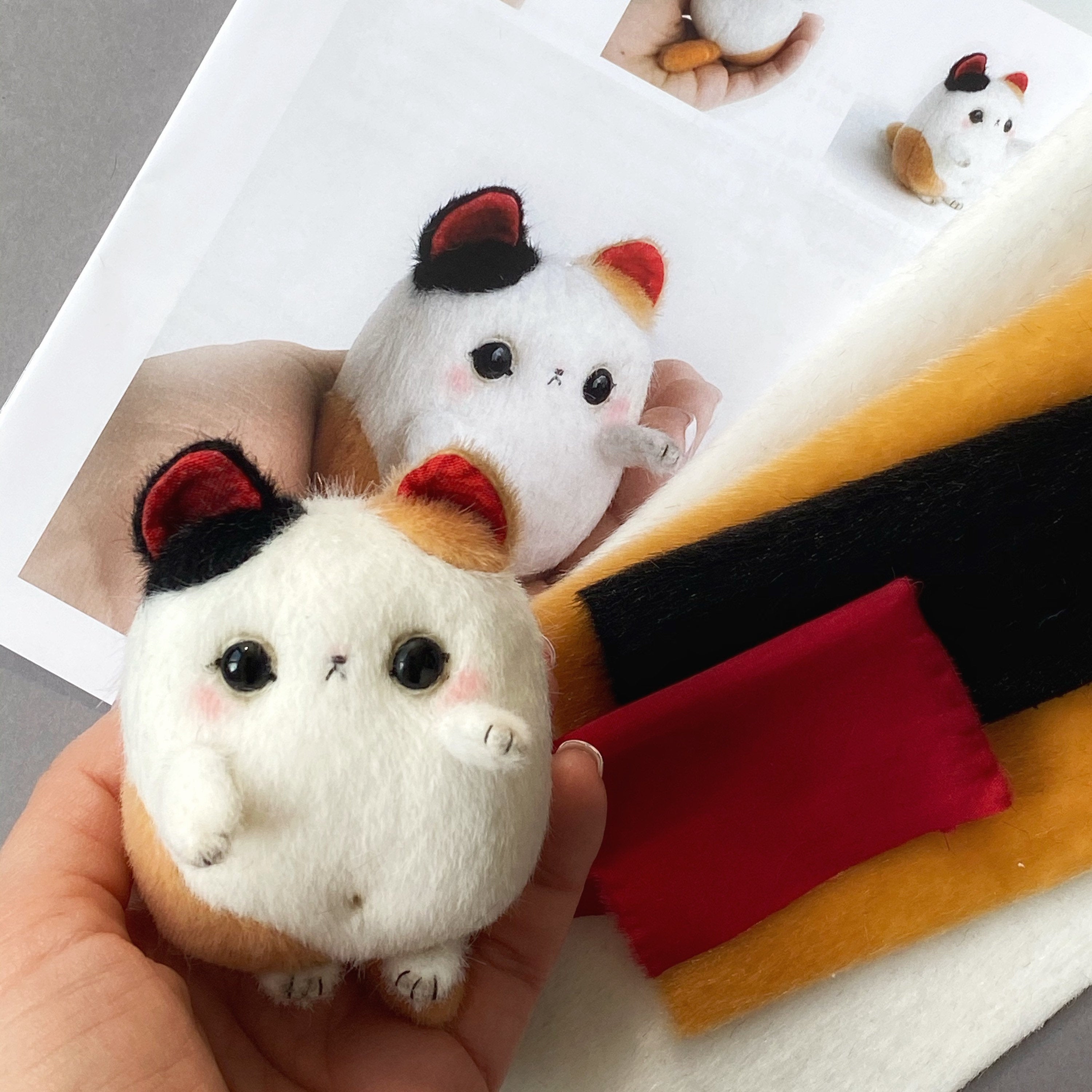 Lucky Cat - Sewing KIT, stuffed toy kitten maneki neko cat tutorials, soft toy DIY, stuffed animal pattern, craft kit for adults TSminibears