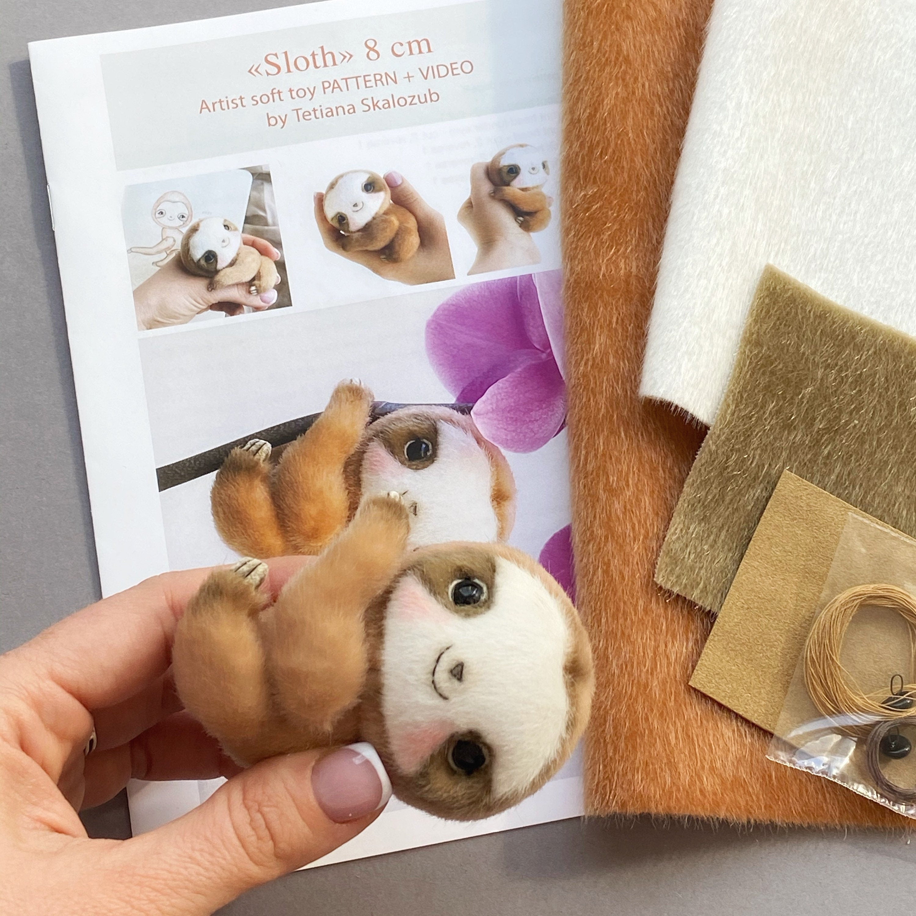 Sloth - Sewing KIT, sloth pattern, stuffed toy sloth, softie sloth tutorials, soft toy diy, stuffed animal pattern, craft kit TSminibears