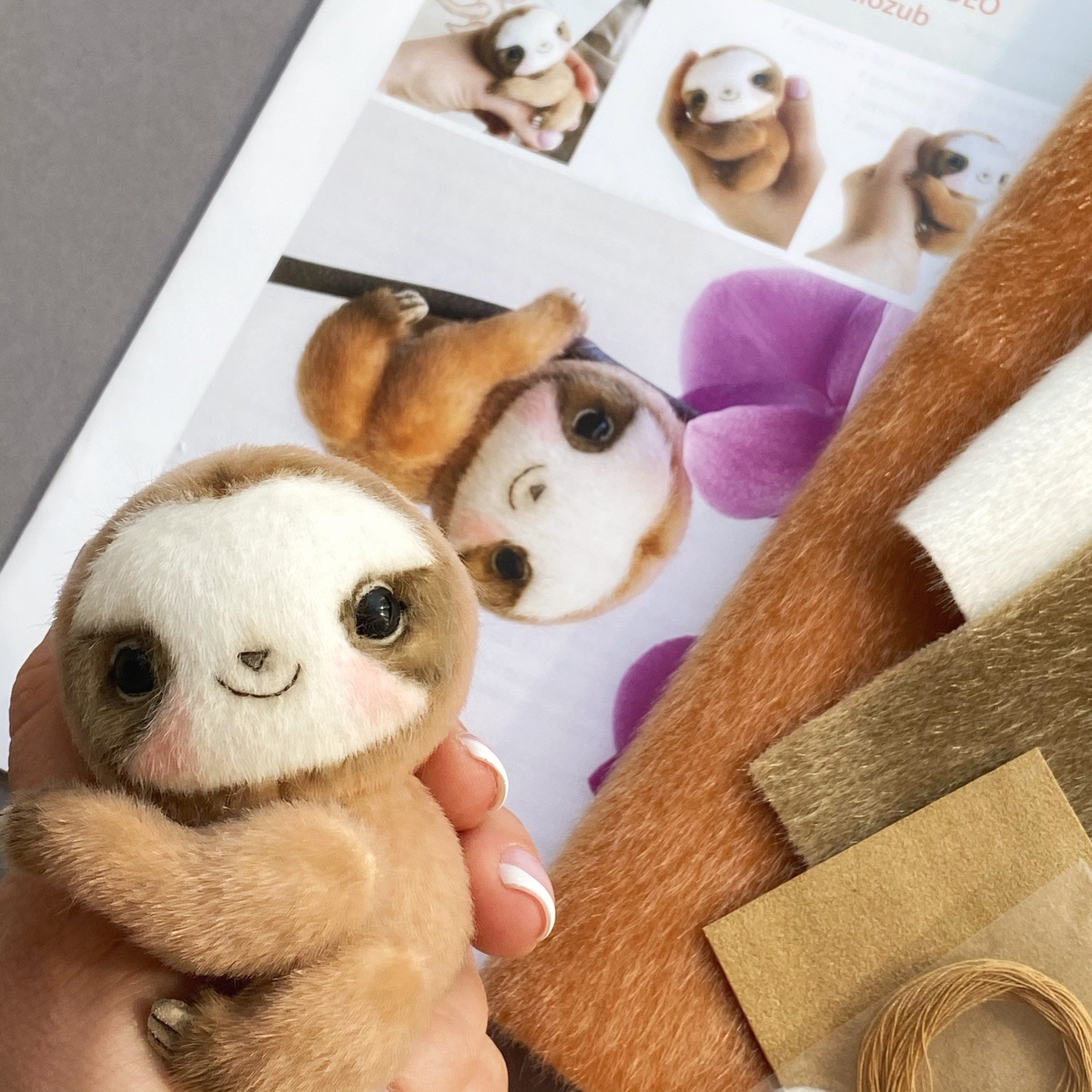 Sloth - Sewing KIT, sloth pattern, stuffed toy sloth, softie sloth tutorials, soft toy diy, stuffed animal pattern, craft kit TSminibears