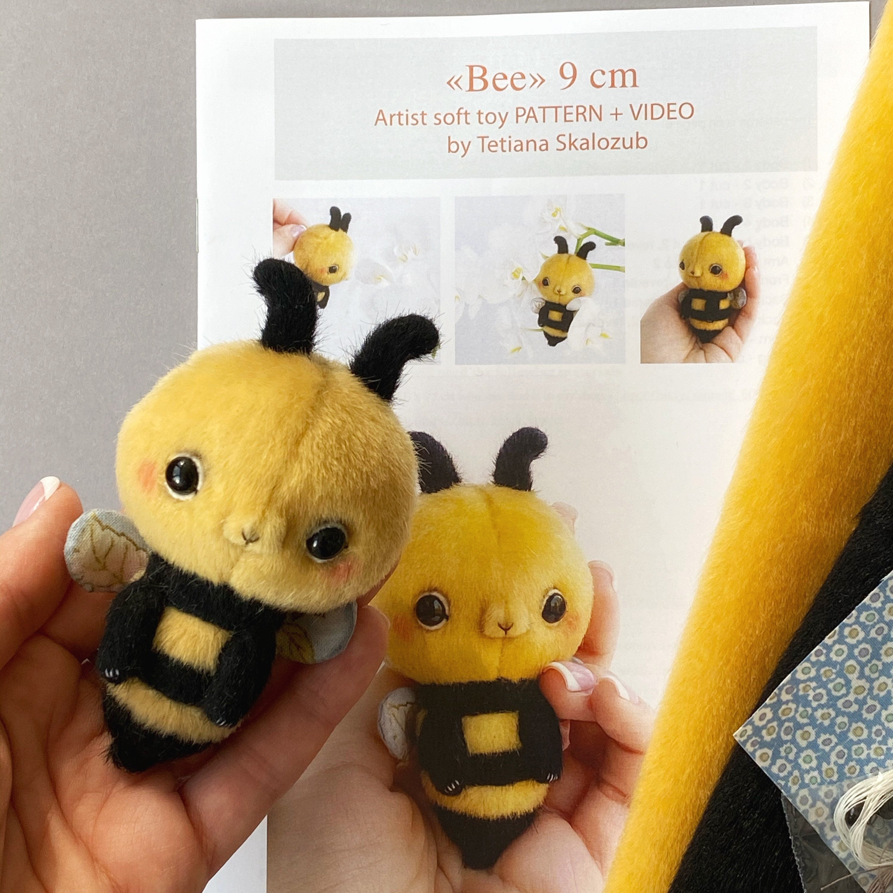 Bee - Sewing KIT,  bumble bee pattern, stuffed toy bee, bee tutorials, soft toy diy, stuffed animal pattern craft kit for adults TSminibears