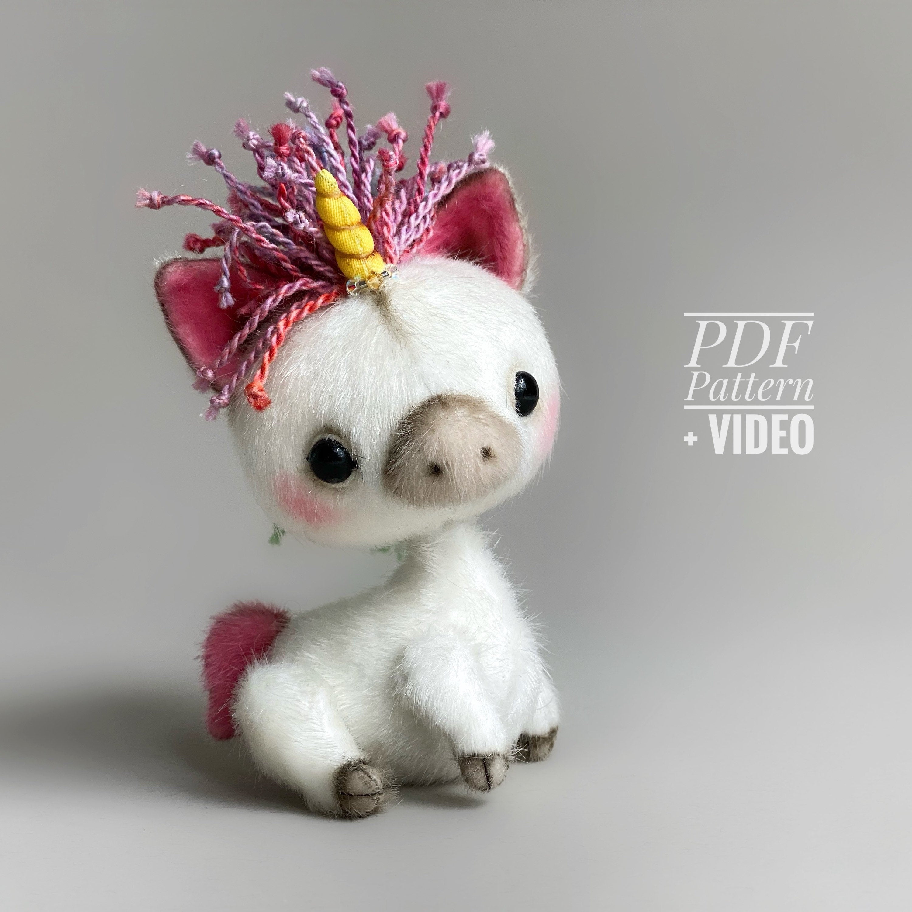 Unicorn PDF sewing pattern Video tutorial DIY stuffed toy pattern DIY horse toy kids toy pattern easy to sew for adults TSminibears