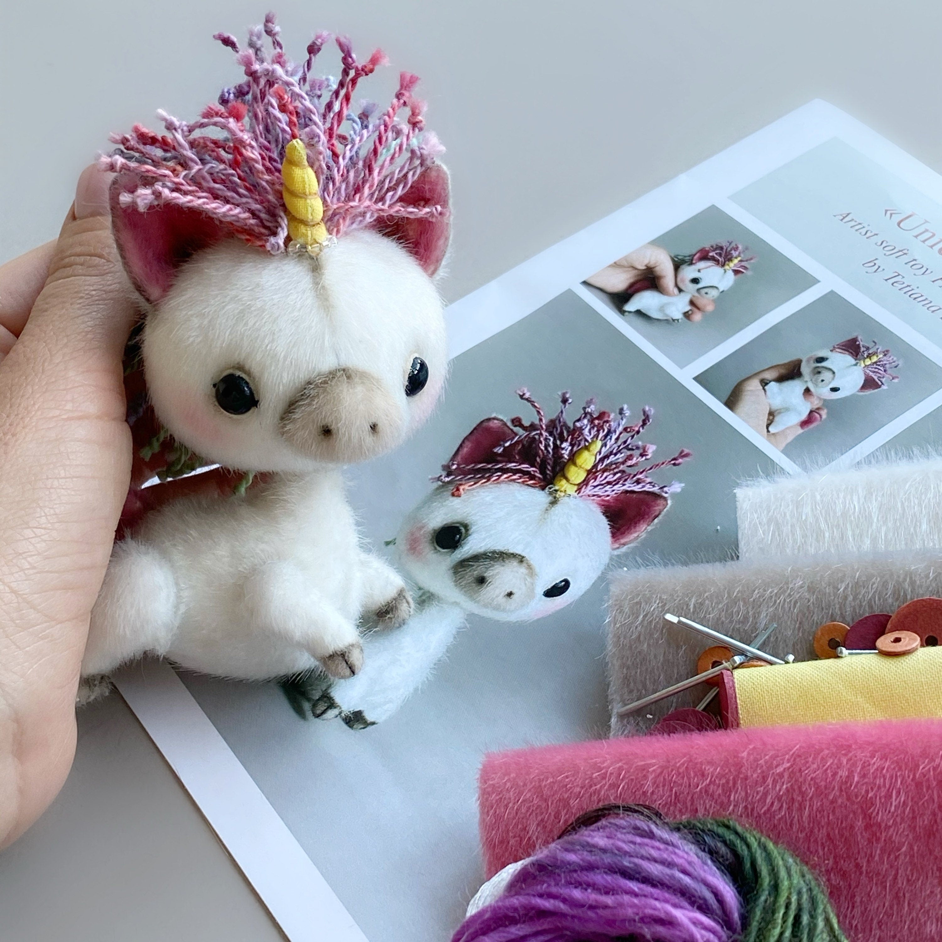 Unicorn - Sewing KIT, stuffed toy unicorn diy, gift for creative person, sewing pattern and materials, how to make a toy video tutorials