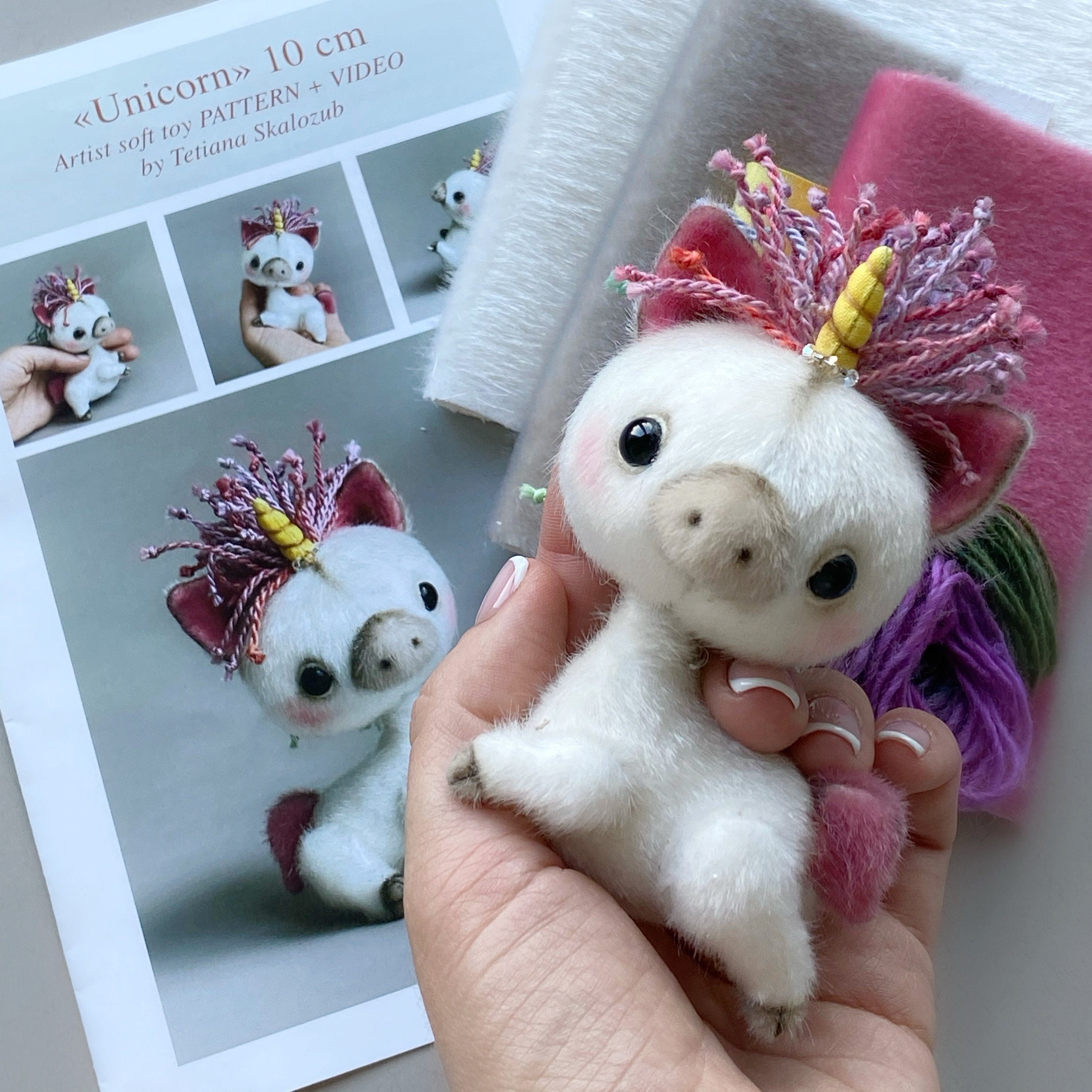 Unicorn - Sewing KIT, stuffed toy unicorn diy, gift for creative person, sewing pattern and materials, how to make a toy video tutorials