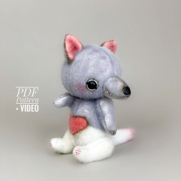 Wolf PDF sewing pattern Video tutorial DIY stuffed toy pattern DIY dog toy kids toy pattern easy to sew for adults TSminibears