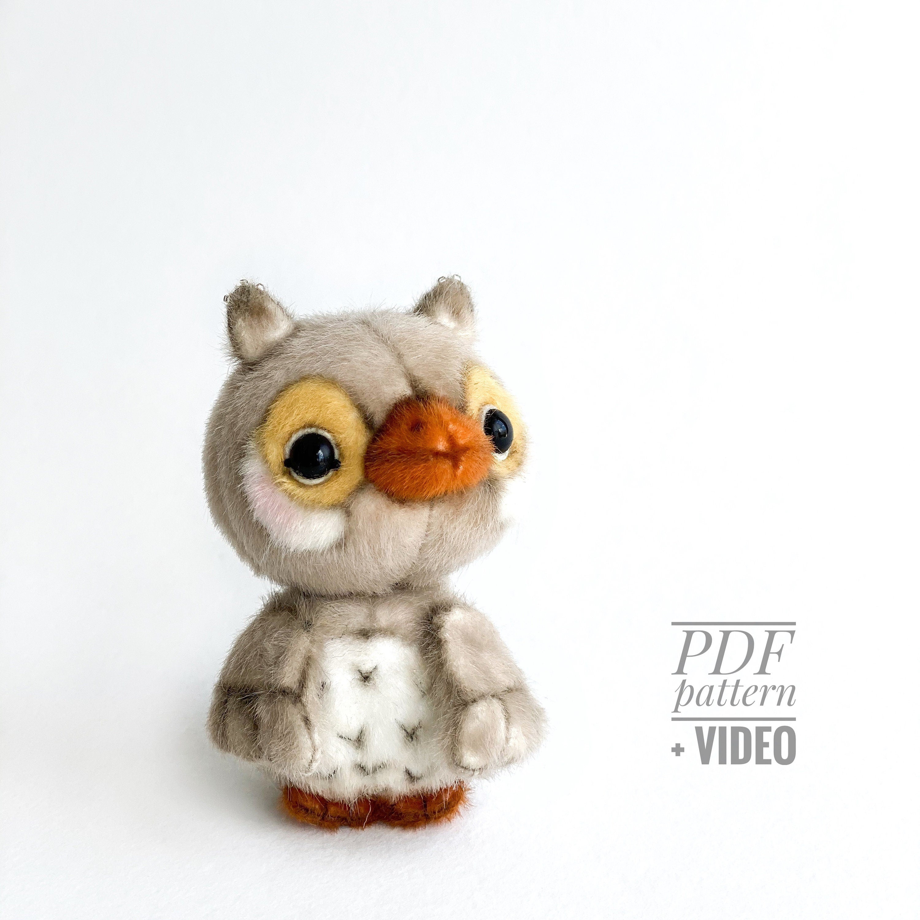 Owl PDF sewing pattern, Bird Video tutorial DIY stuffed toy pattern DIY toy kids toy pattern easy to sew for adults TSminibears