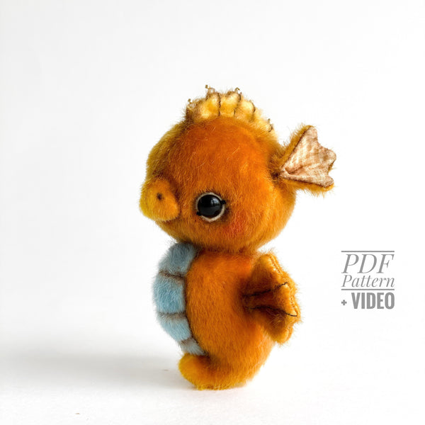 Seahorse PDF sewing pattern, Sea Horse Video tutorial DIY stuffed toy pattern DIY toy kids toy pattern easy to sew for adults TSminibears