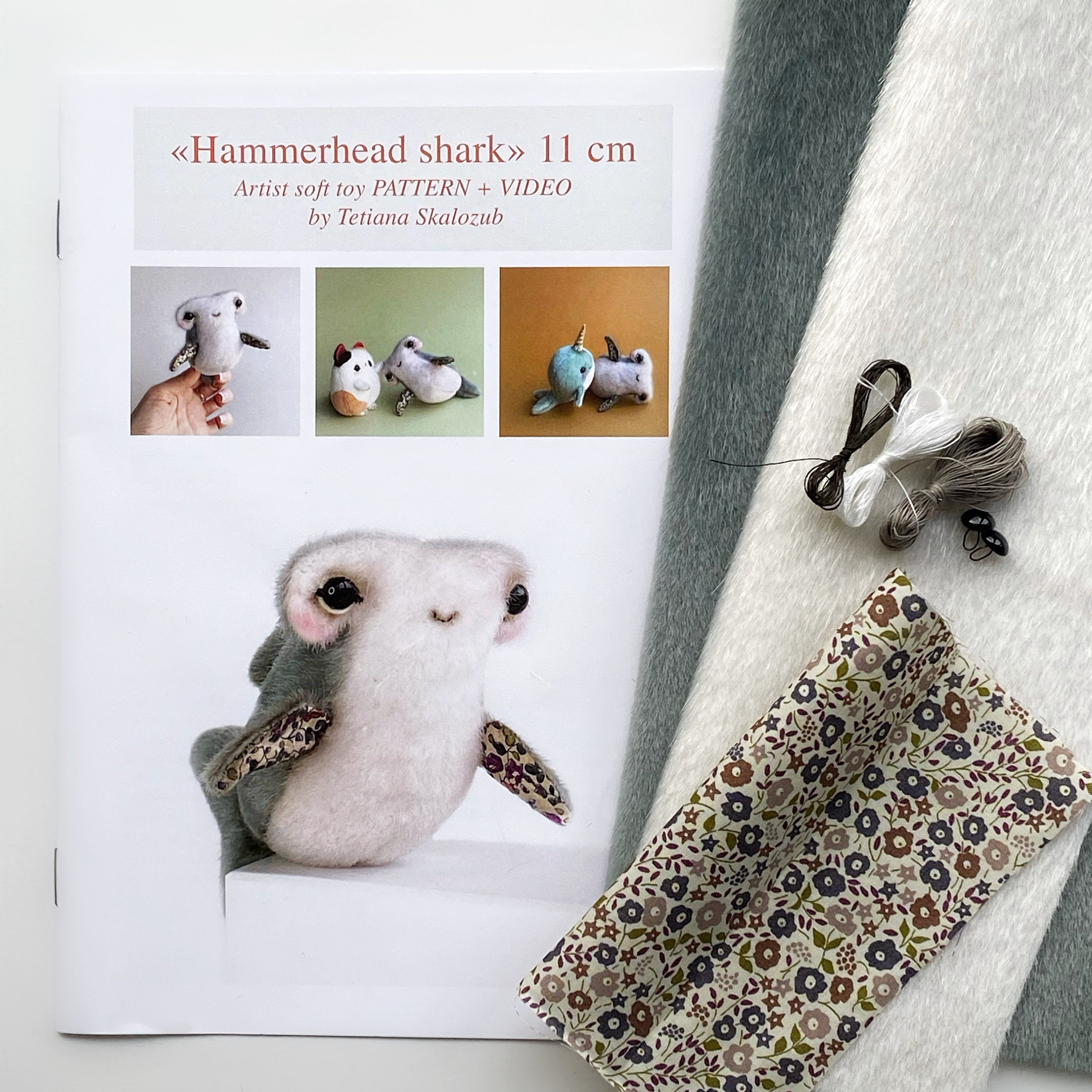 Hammerhead Shark - Sewing KIT, artist pattern, stuffed toy tutorials, soft toy diy craft kit for adults TSminibears