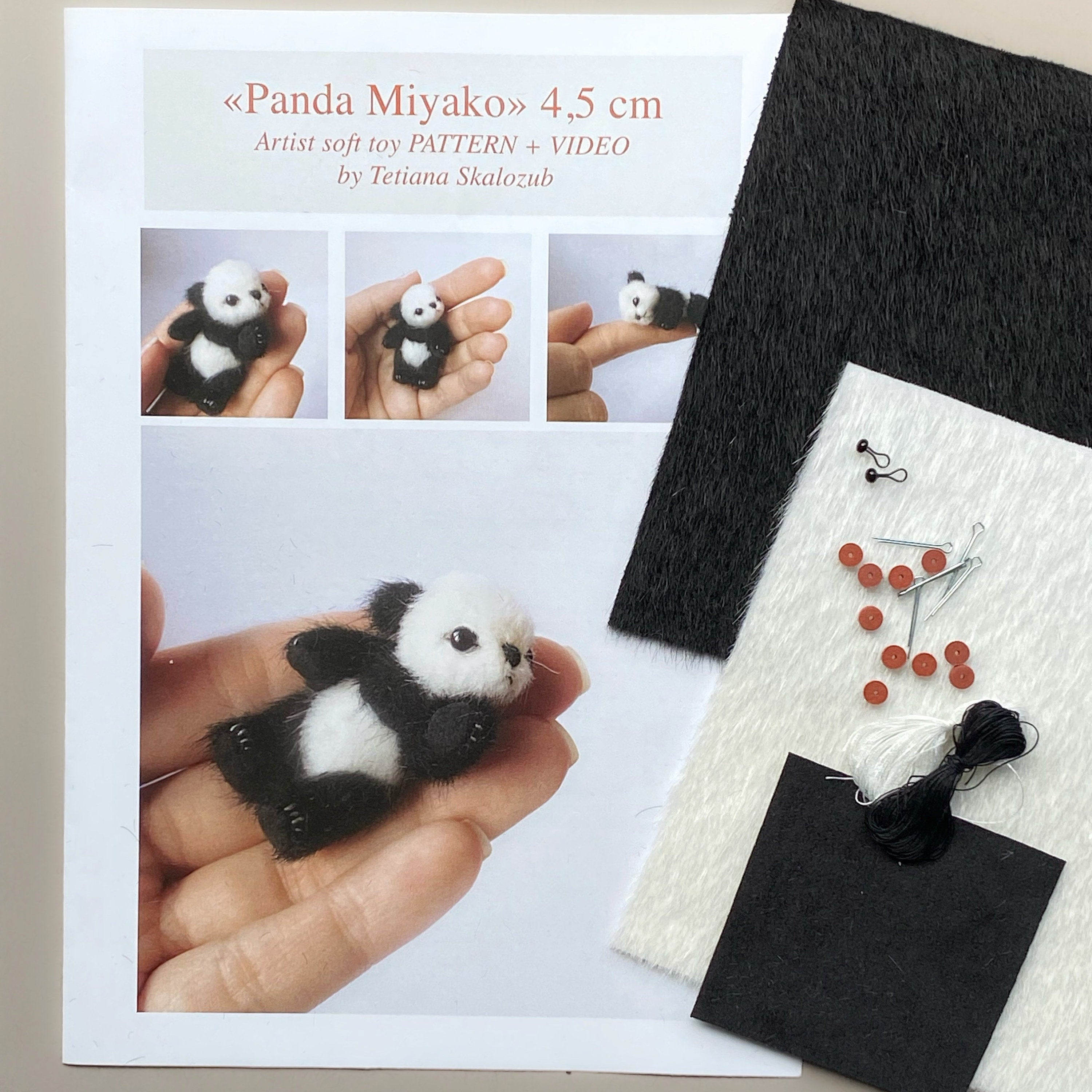 Miyako - DIY KIT toy panda, mini panda sewing KIT, Tiny Panda pattern, how to make panda, kawaii panda sewing kit, panda bear tutorials