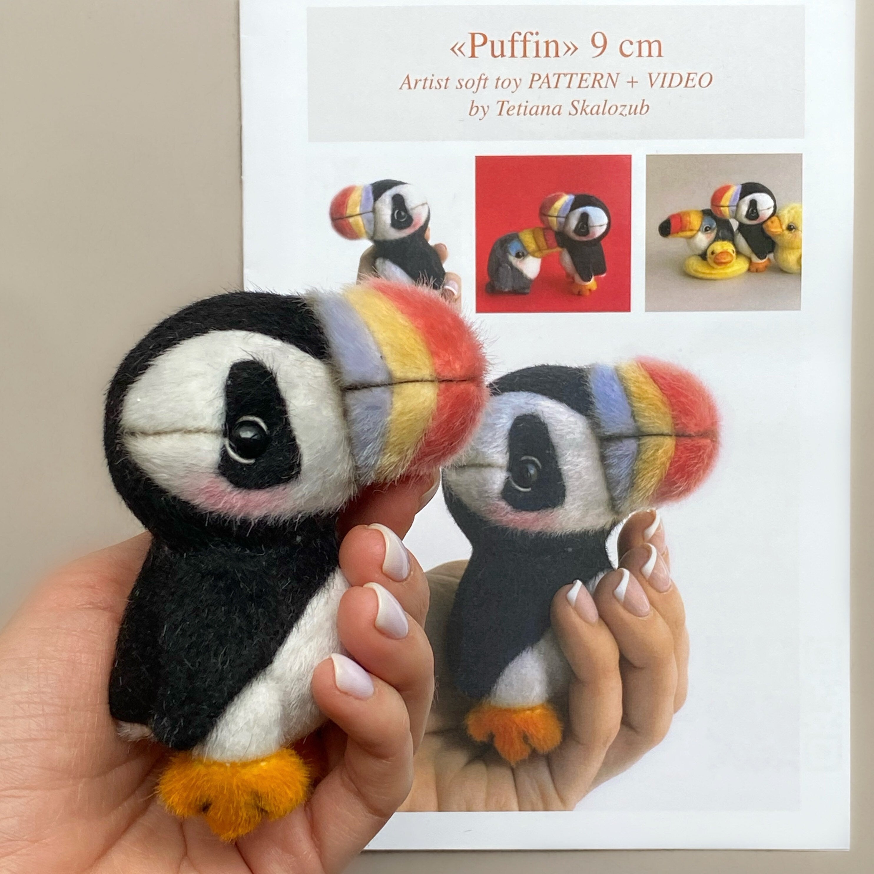 Puffin - Sewing KIT,  artist pattern, stuffed toy tutorials, diy a gift, bird soft toy diy craft kit for adults TSminibears