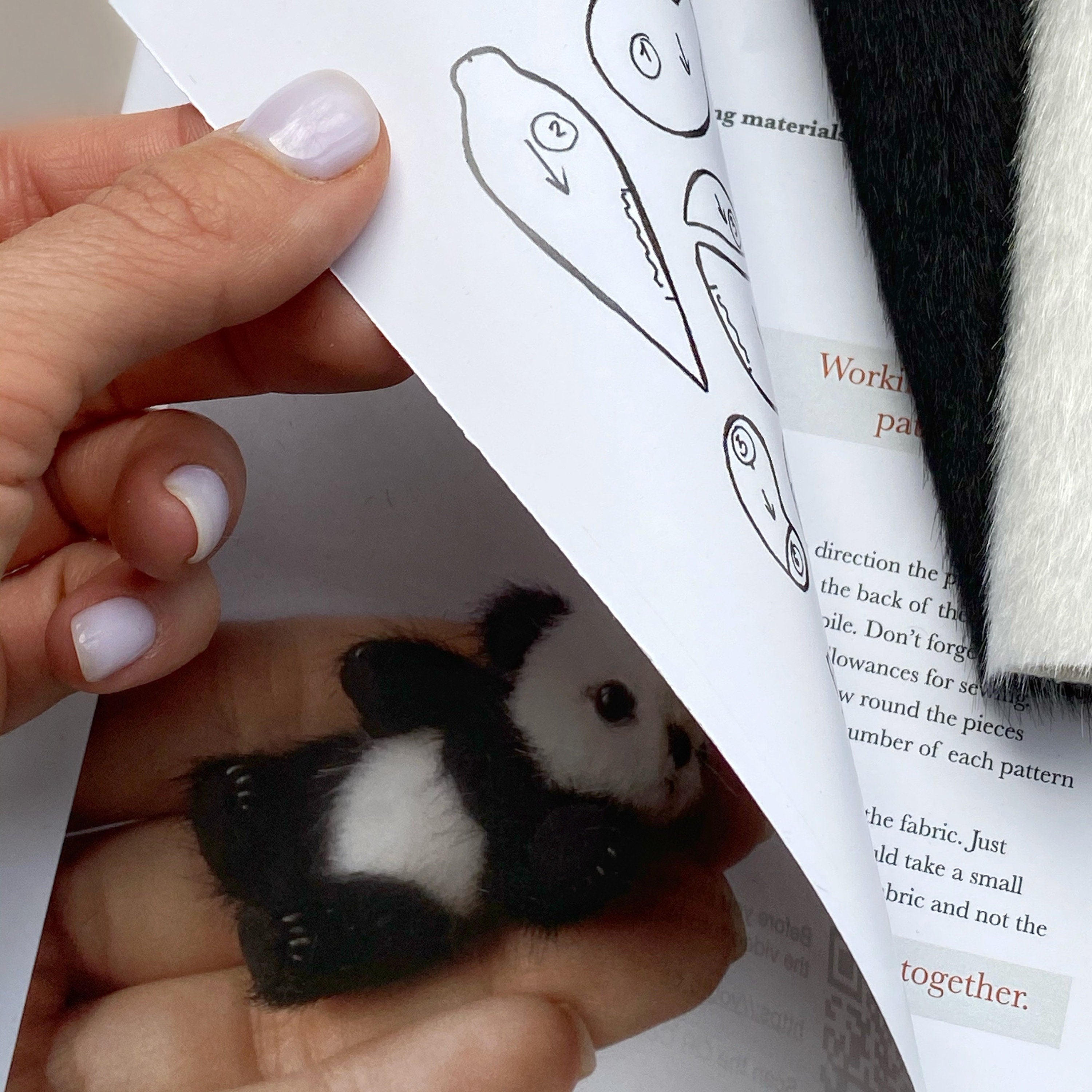 Miyako - DIY KIT toy panda, mini panda sewing KIT, Tiny Panda pattern, how to make panda, kawaii panda sewing kit, panda bear tutorials