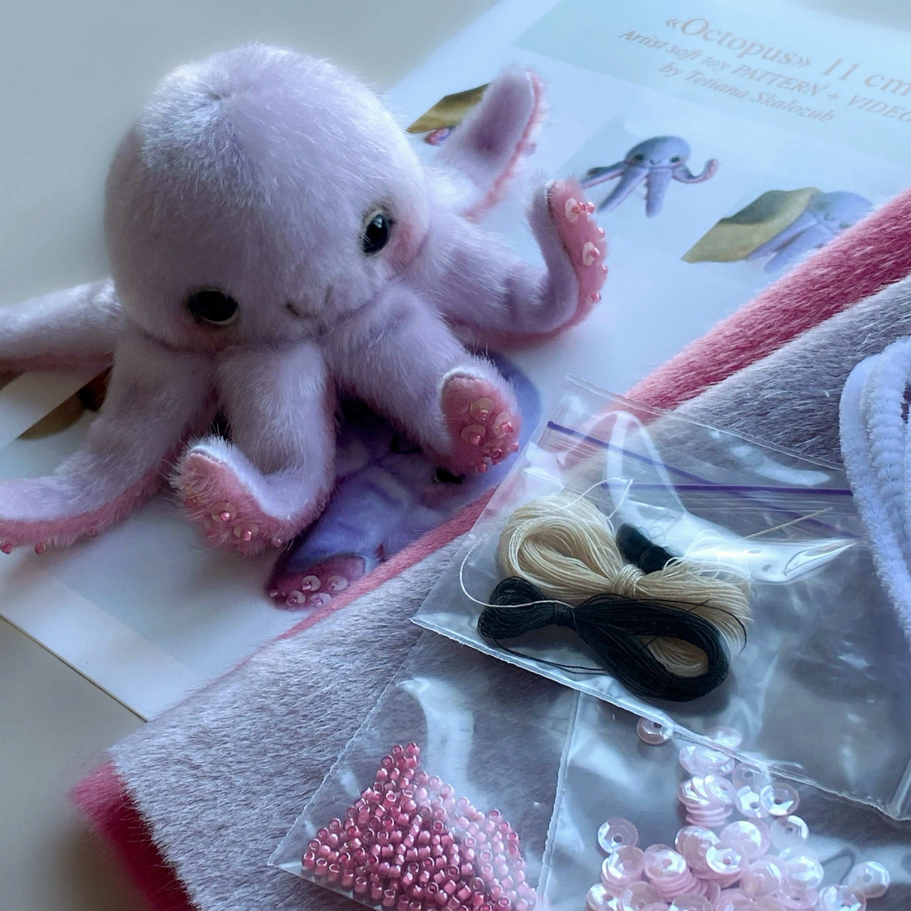 Octopus - Sewing KIT, artist pattern, stuffed toy tutorials, sea animal, soft toy diy craft kit for adults Bestseller TSminibears